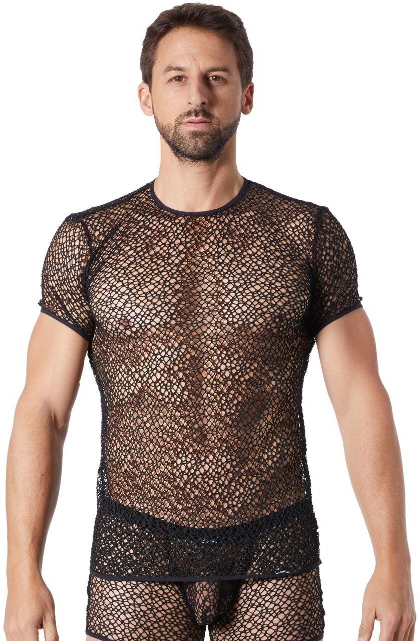 Look Me T-shirt noir sexy filet irrégulier fétichiste
