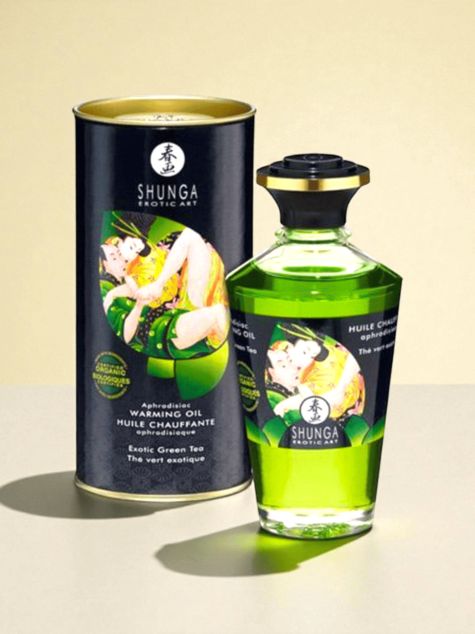 Shunga Huile chauffante bio thé vert comestible 100ml