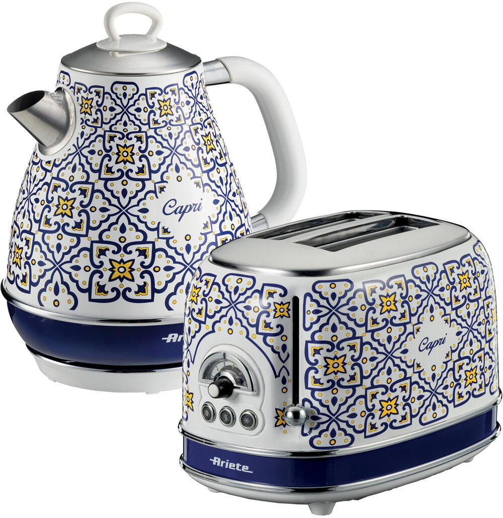 Ariete Capri 1.7L Kettle & 2 Slice Toaster Italian Tile Design Multi