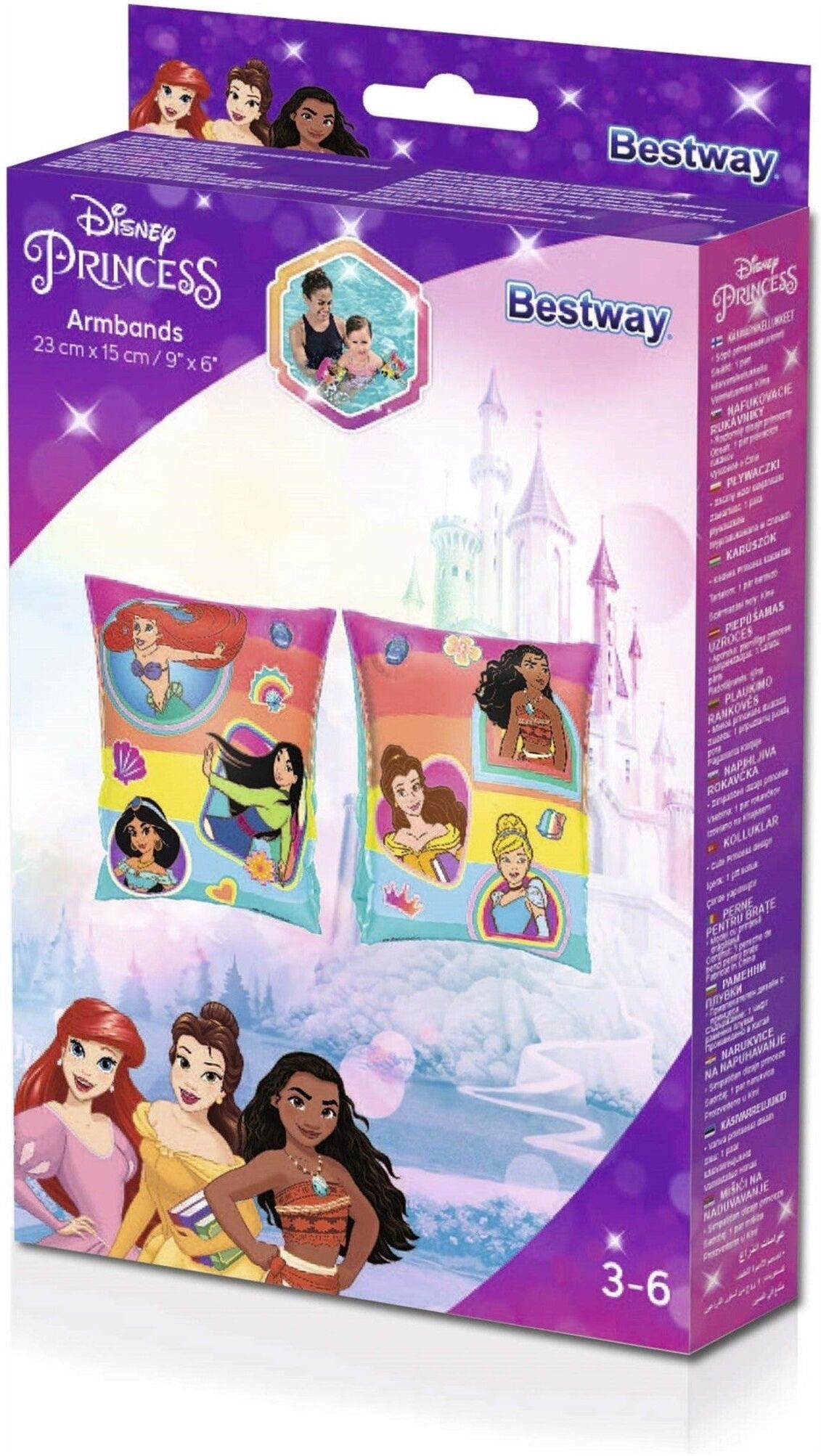 Bestway Disney Princess Inflatable Swim Armbands for Kids, 23 x 15cm, Safety for Children 3-6 Years, Pink
