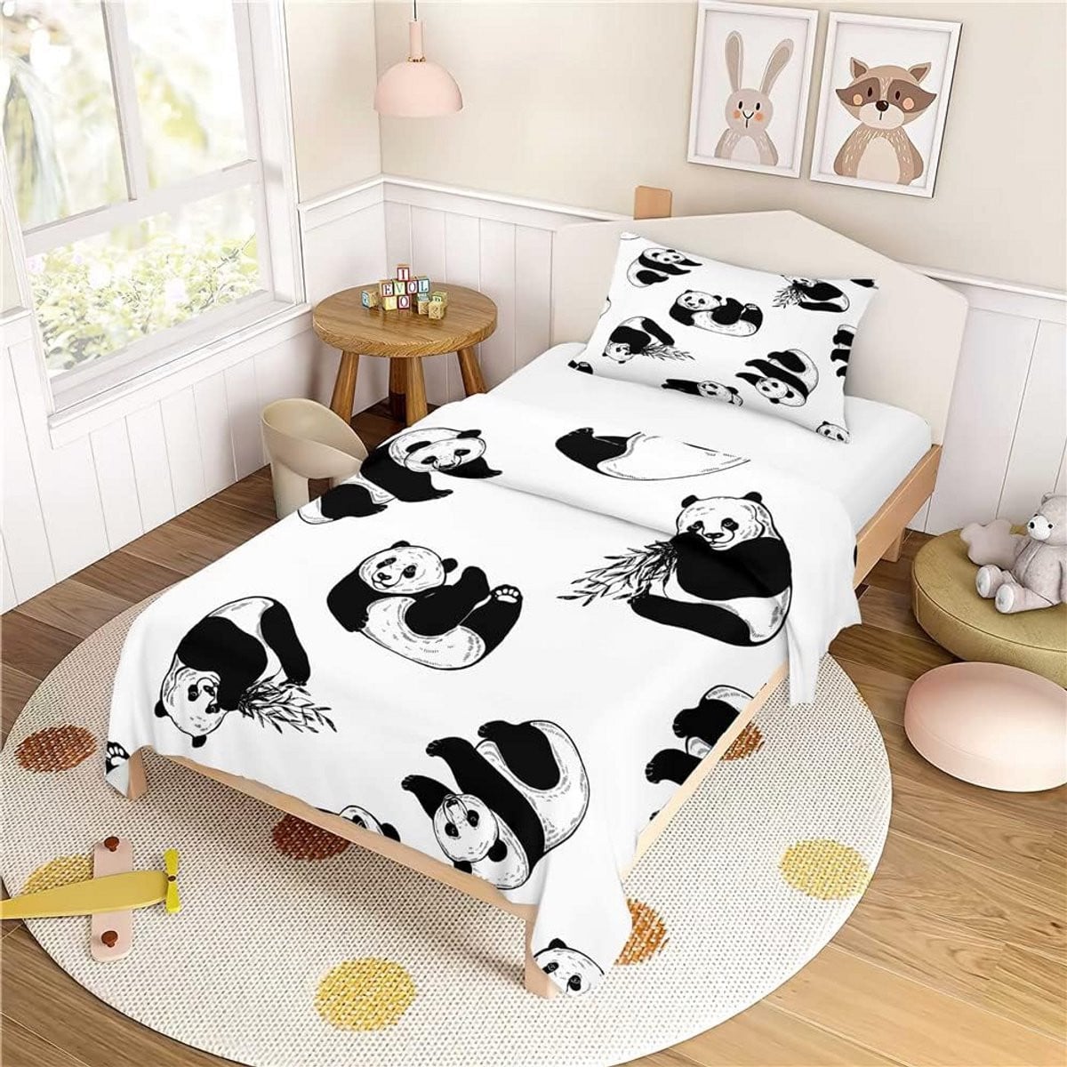 Panda Dekbedovertrek Set voor Kinderen met Panda Motief, Tweepersoons