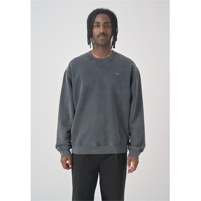 Sweatshirt CLEPTOMANICX "Ligull Washed", Herren, Gr. L, grau (dunkelgrau), 100% Baumwolle, bestickt, normal, Rundhals, Sweatshirts Sweatshirt, im lockeren Schnitt