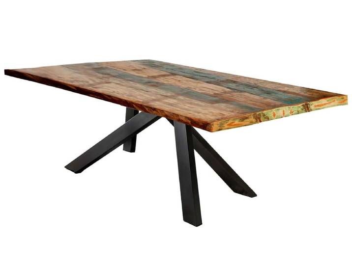 Esstisch 'Vanaja' 220x100 cm, Altholz/Antikschwarz Massivholz, Metall Recycletes Holz Modern