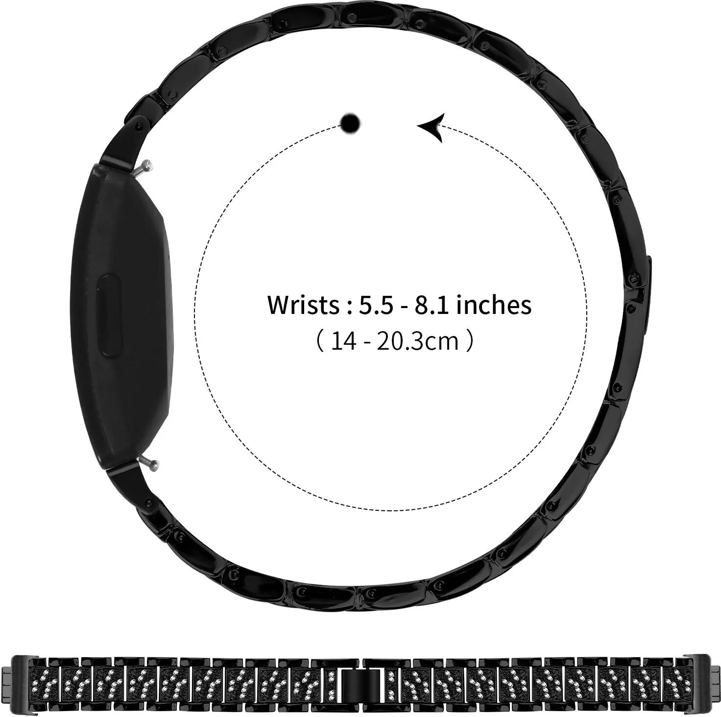 INF Elegantes Diamant-Edelstahlarmband kompatibel mit Fitbit Inspire 1/2/HR Schwarz