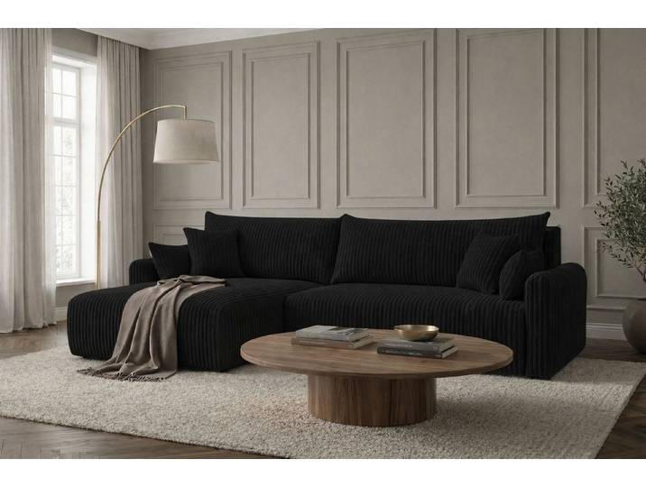 Kaiser Möbel Ecksofa mit Schlaffunktion für Wohnzimmer, Cordstoff Tilia, JAPANDI, Japandi-Stil, Abgerundete Form, Cordstoff mit hoher Abriebfestigkeit