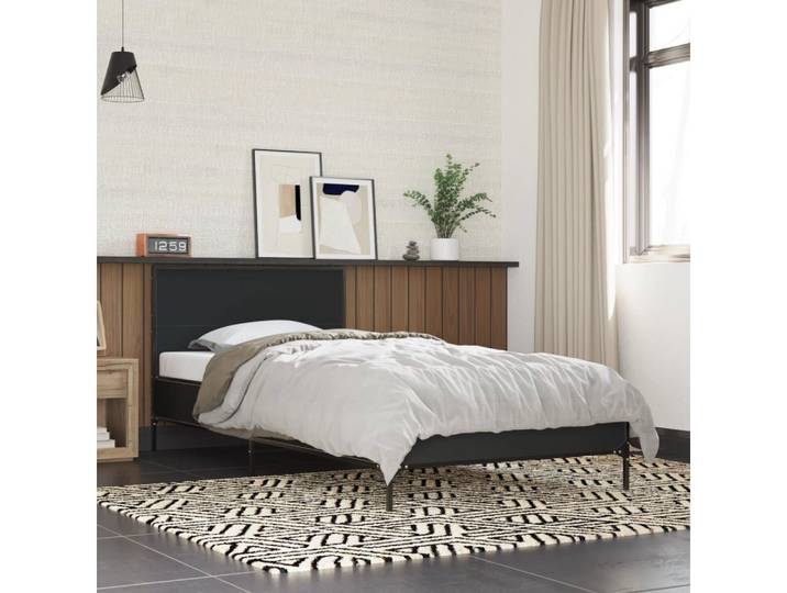 furnicato Bettgestell Schwarzes Bett 203 x 93 x 80 cm mit Massivholz- und Metallgestell (1-tlg)