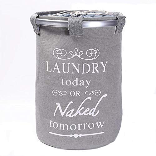 Decopatent Ronde Wasmand met deksel Laundry Today or Naked Tomorrow - Grijs - 50 Liter