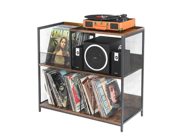 Rangement pour vinyles/CD avec compartiments de séparation, étagère pour platines 72x36x76,2 cm, marron