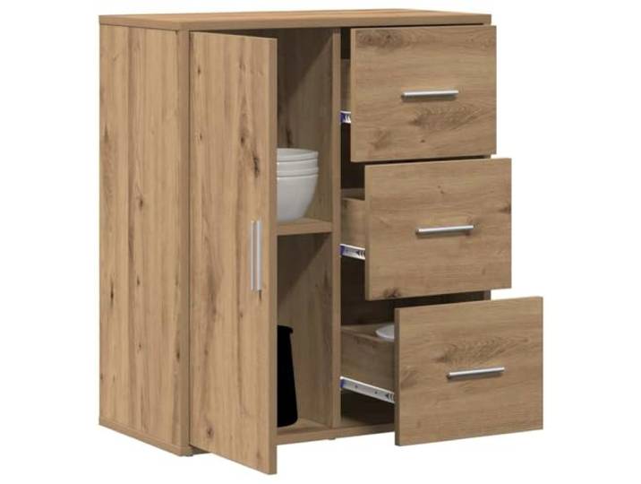 KTHLBRH Sideboard Eiche Handwerk 60 x 31 x 70 cm Holz mehrschichtig 3 Schubladen, 1 Einlegeboden, 1 Tür, Kapazität 95 kg, modernes Design, Montage erforderlich