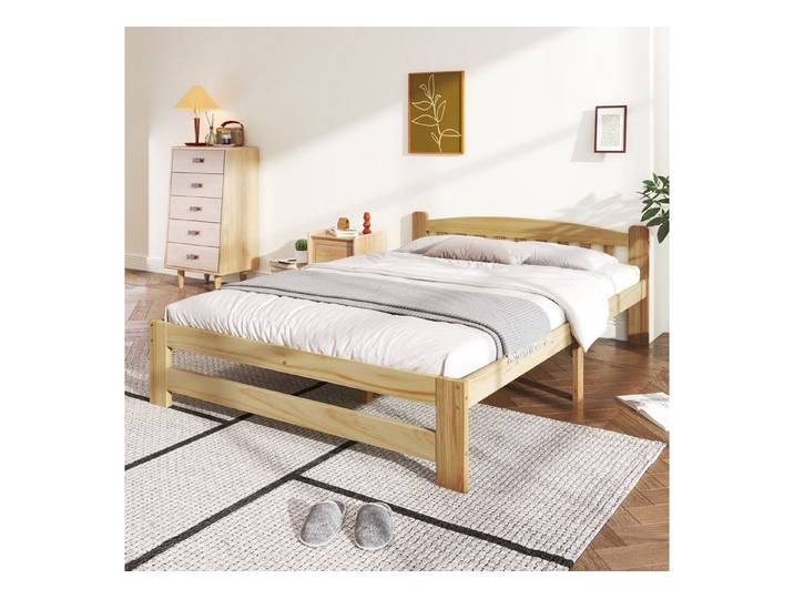 STILVORA Massivholzbett mit Matratze,140x200Futonbett Jugendbett mit Lattenroste&Kopfteil (mit Kopfteil und Lattenroste, Jugendbett, Erwachsenenbet, Massivholz Natur Bett 140x200 cm), ohne Matratze
