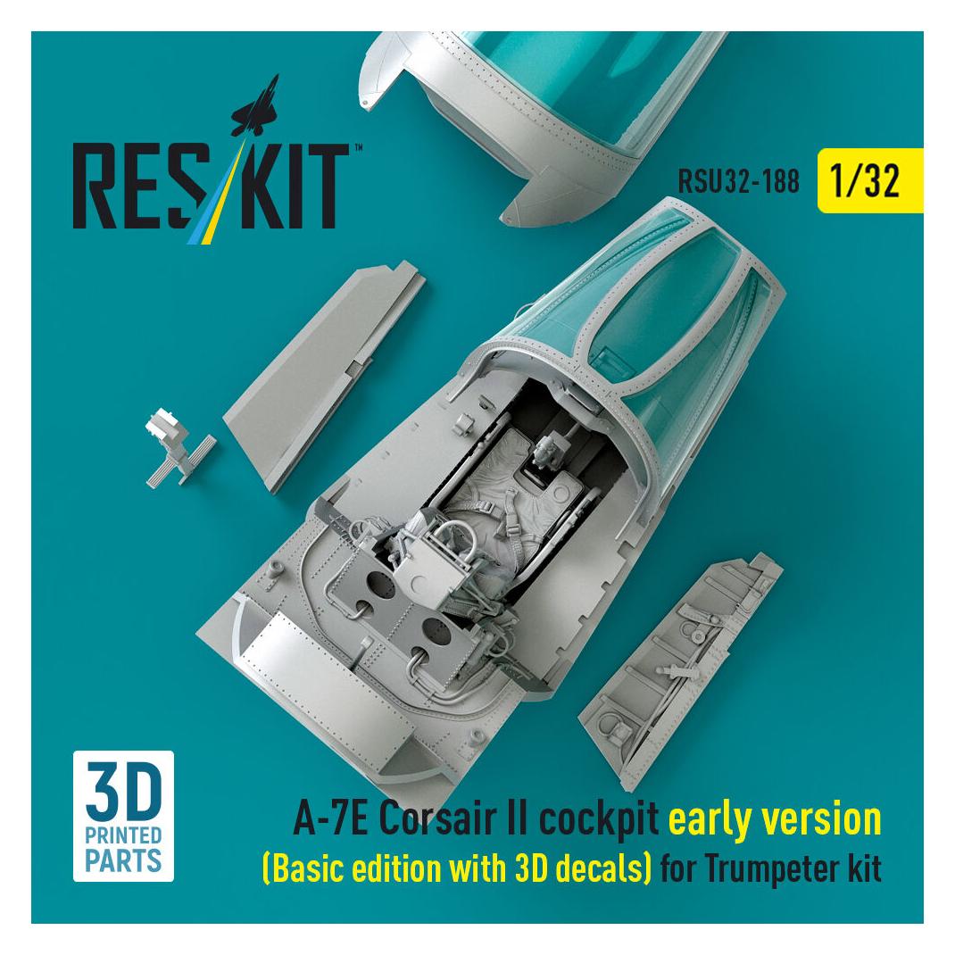 ResKit A-7E Corsair II early cockpit (Basic edition with 3D decals) for Trumpeter kit (3D Printed) (RSU32-0188)
