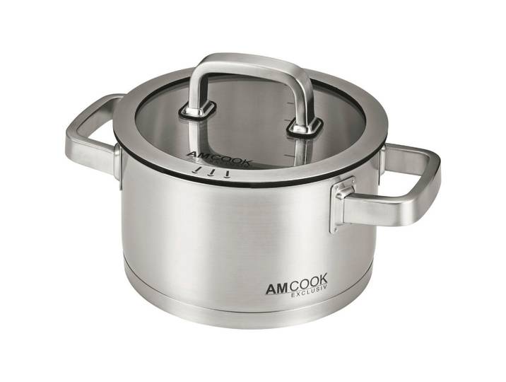 Am Cook Kochtopf, Edelstahl, Metall, 3,4 L, rund, 11 cm, Messskala, Abgießfunktion, Griffe werden nicht heiß, leichte Reinigung,mit Dampfablass, Kochen, Töpfe, Kochtöpfe