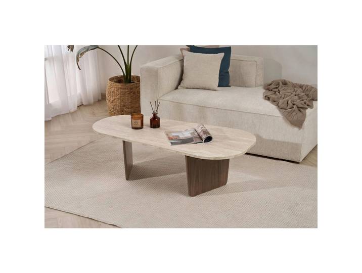 Mid.you Couchtisch, Creme, Walnuss, Holzoptik, Freiform, 65x40x130 cm, Wohnzimmer, Wohnzimmertische, Couchtische