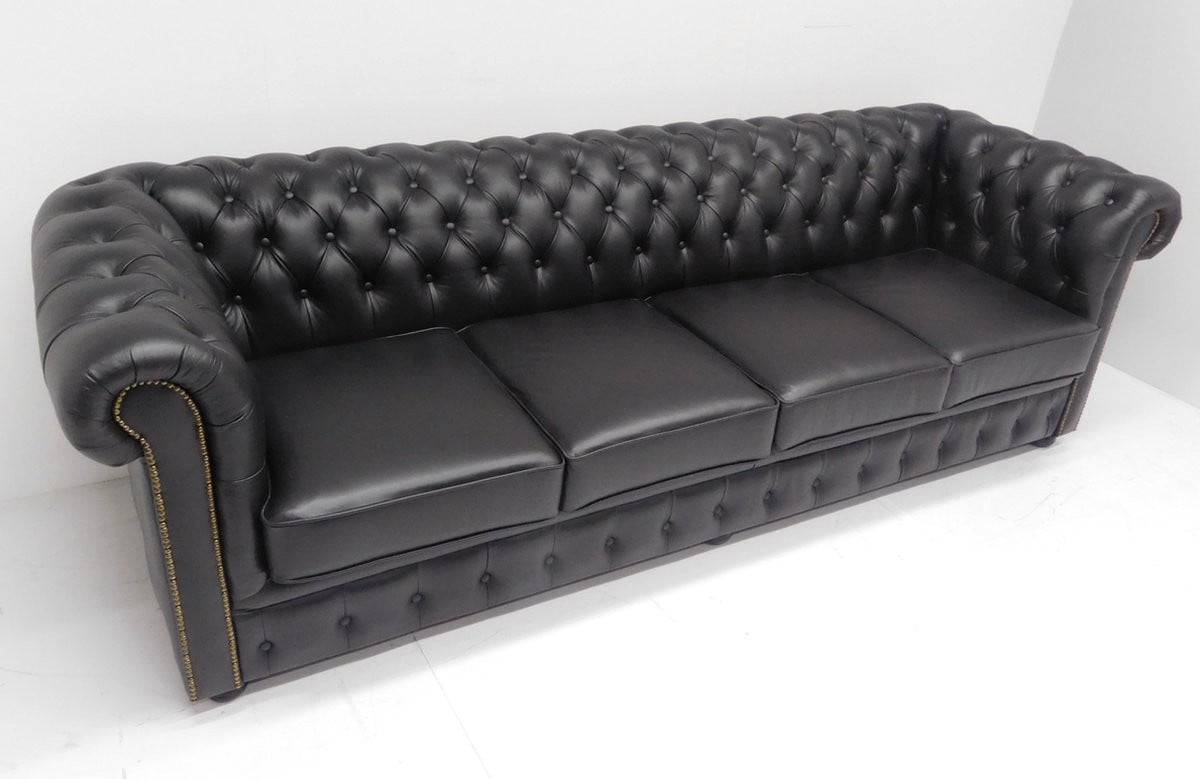 Chesterfield bank SPRINGFIELD 4 zits met 4 losse rugkussens zwart mat rundleder Breedte: 250 cm