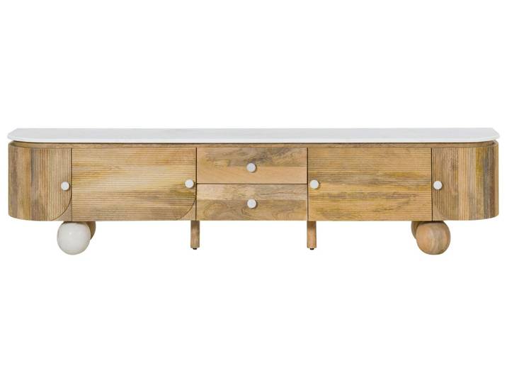 TV-Board Mango 220x40x50 natur lackiert / Marmor weiß FLORENZ #102