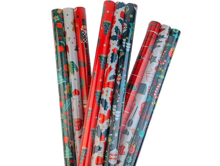 3er-Set Verpackungspapier, Weihnachtsdesign, 70x150 cm