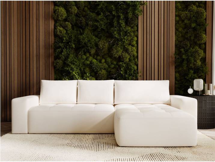 Ecksofa L-Form Rechts mit Schlaffunktion und Bettkasten Portland Creme