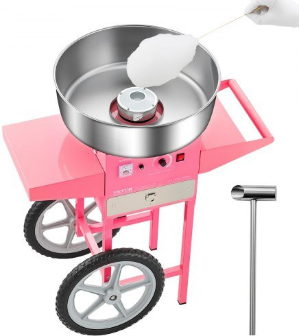 VEVOR Elektrische Suikerspinmachine met Kar, 1000W, Roze, met 52 cm RVS Kom en Suikerschep