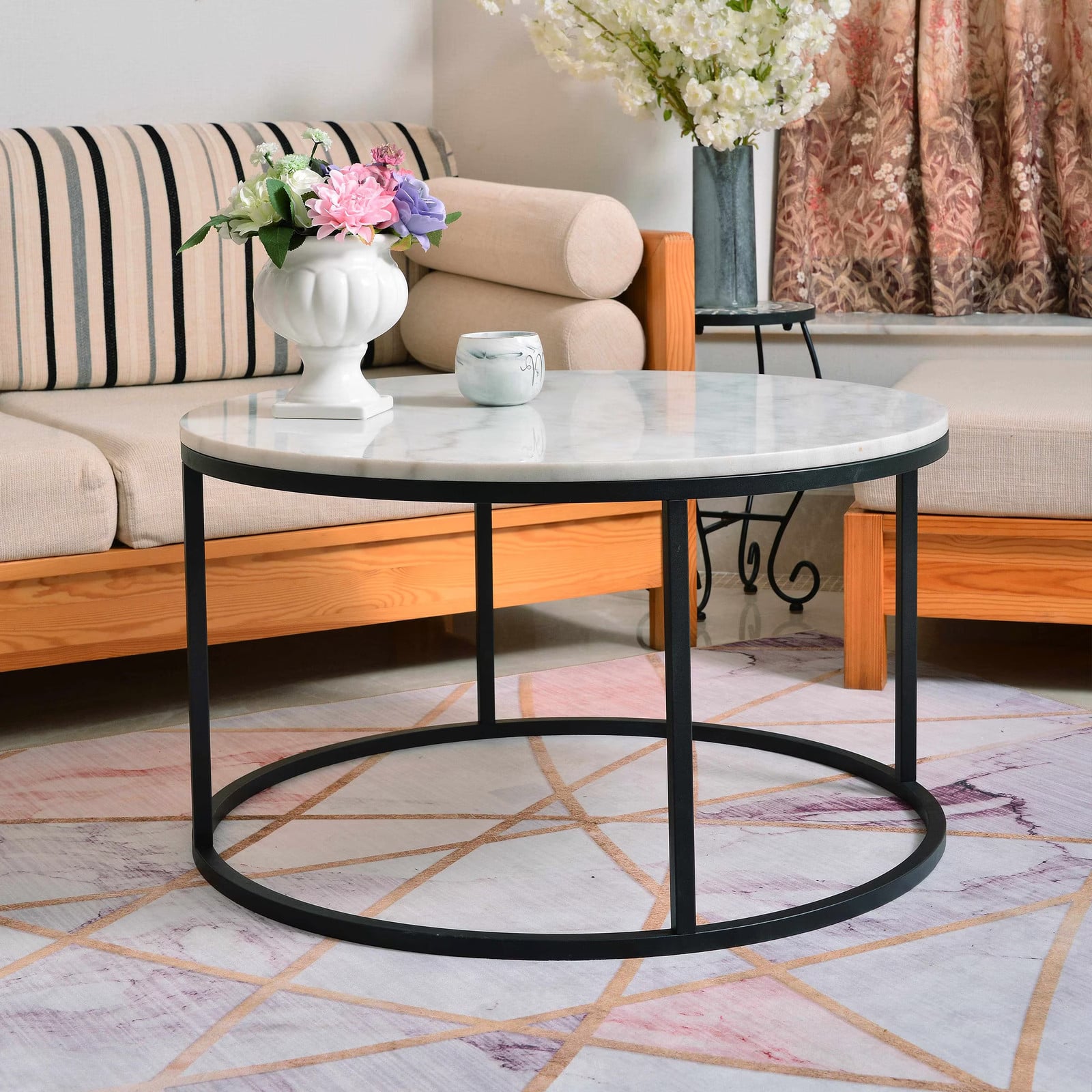 Artistiq Living Yorick Ronde Salontafel - Wit Marmer en Zwart Staal - Ø85 cm