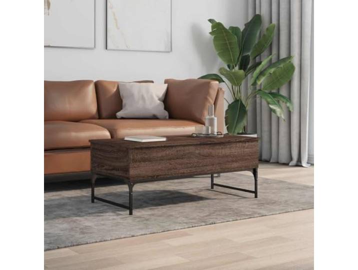 KTHLBRH Couchtisch Eiche braun 100 x 50 x 40 cm mehrschichtiges Metall 2 versteckte Fächer, 4 verstellbare Füße, robustes Metallgestell, glatte Oberfläche