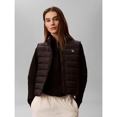 Steppweste CALVIN KLEIN, Damen, Gr. L, schwarz, Web, Obermaterial: 100% Nylon. Futter: 100% Nylon. Füllung: 100% Polyester, unifarben, taillenbedeckt, hoch geschlossener Ausschnitt, Westen Steppweste, Stehkragen, kurze Form, wattiert