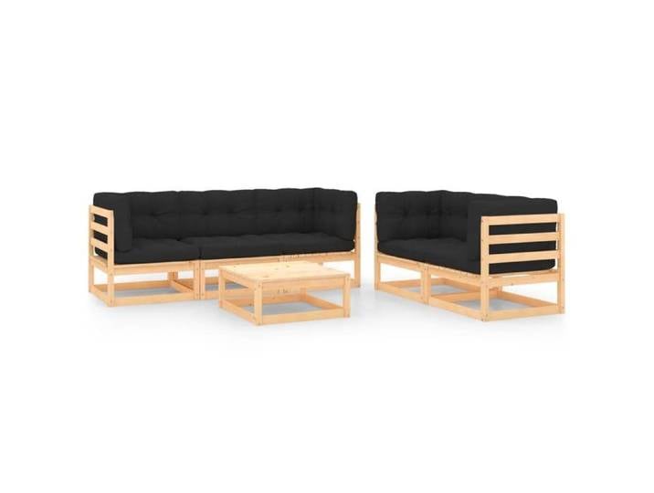 Bois de Pin Solide Salon de Jardin 6 pcs avec Coussins Mobilier de Patio Ensemble de Meubles de Terrasse Meubles 3083743