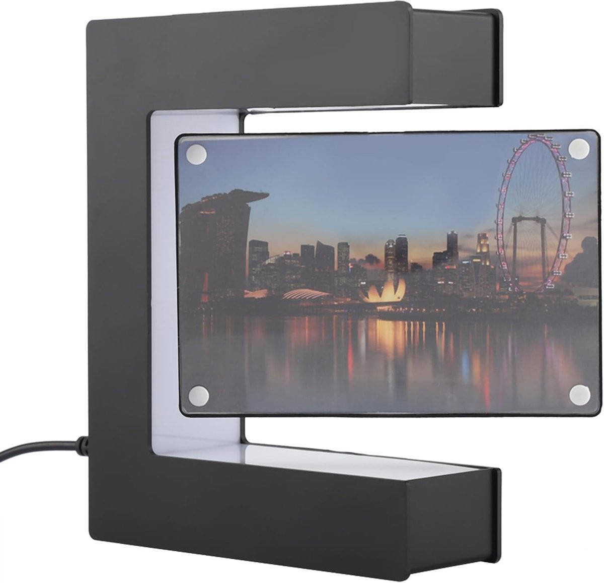 Zwevend Magnetisch Fotolijstje met LED Verlichting - Vierkant Design voor Bureau Decoratie
