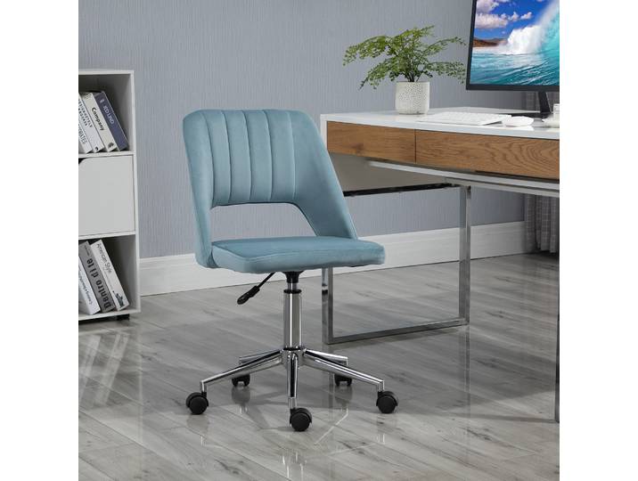 Vinsetto Chaise Bureau Pivotante Velours Bleu Hauteur Ajustable