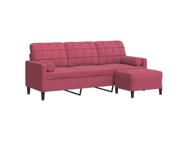 KUTYWEXFM 3-Sitzer Sofa mit Hocker Samt Polstersofa Weinrot 197cm Set Bequeme Couchgarnitur mit samtig weicher Oberfläche und flexiblem Fußhocker für gemütliche Stunden im Wohnzimmer.