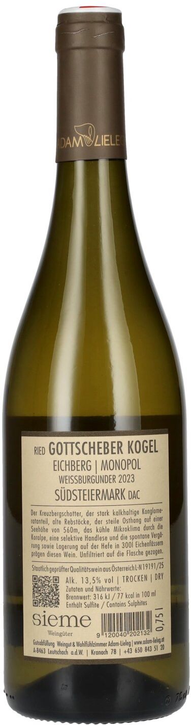 Adam Lieleg Adam-Lieleg Weissburgunder Ried Gottscheber Kogel Monopol Südsteiermark DAC 2023 13,5% Vol. 0,75l