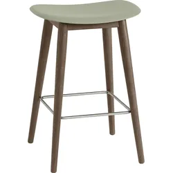 Fiber Hocker 65 cm graugrün auf dunklen Holzbeinen