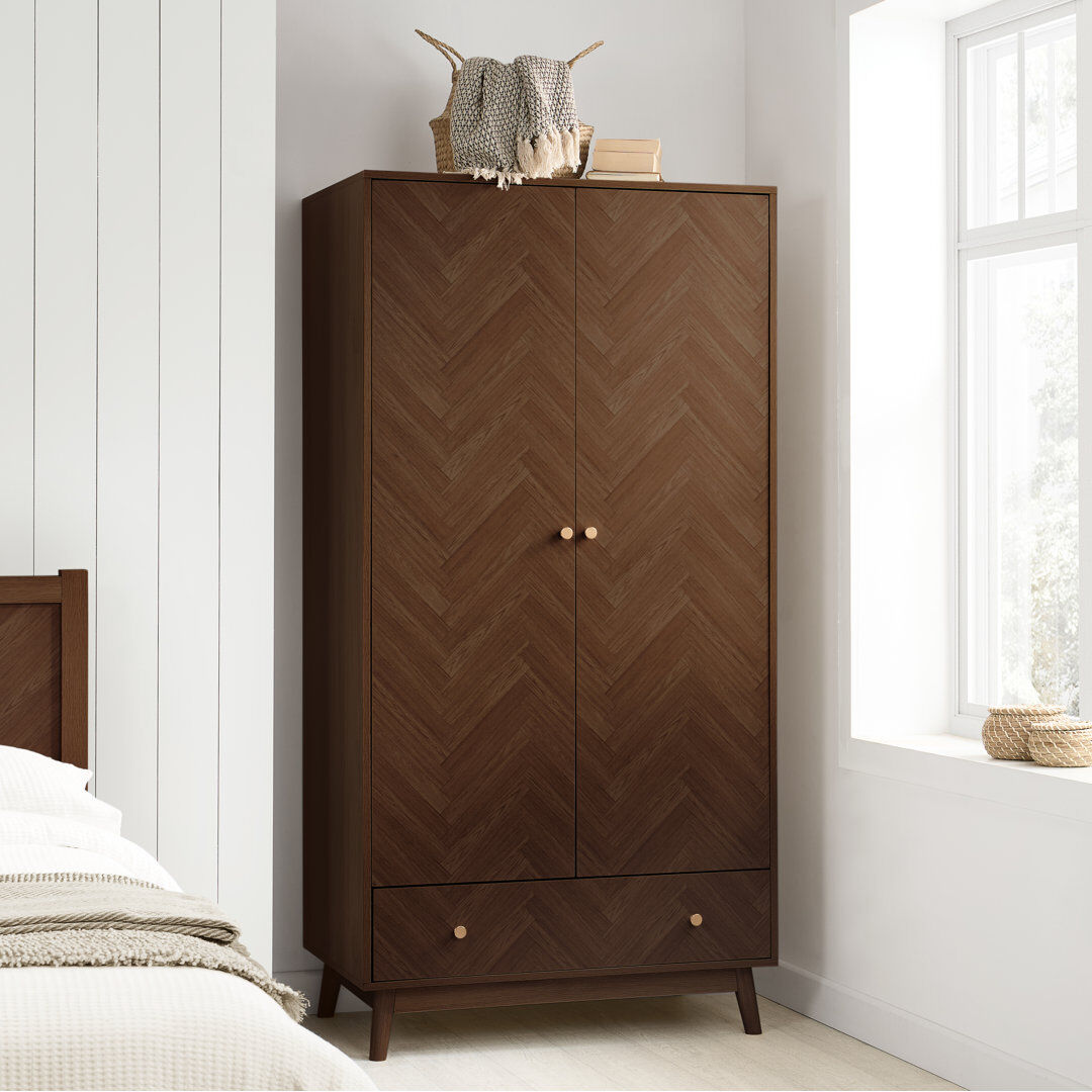 Norden Home Mardell 2 Door Particle Board Wardrobe Walnut 180cm H X 90cm W X 56cm D