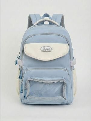 LightInthebox Teen Girls Macaron Backpack with Transparent Pocket, Lightweight Large Capacity School Bag for Back to School and Daily Travel