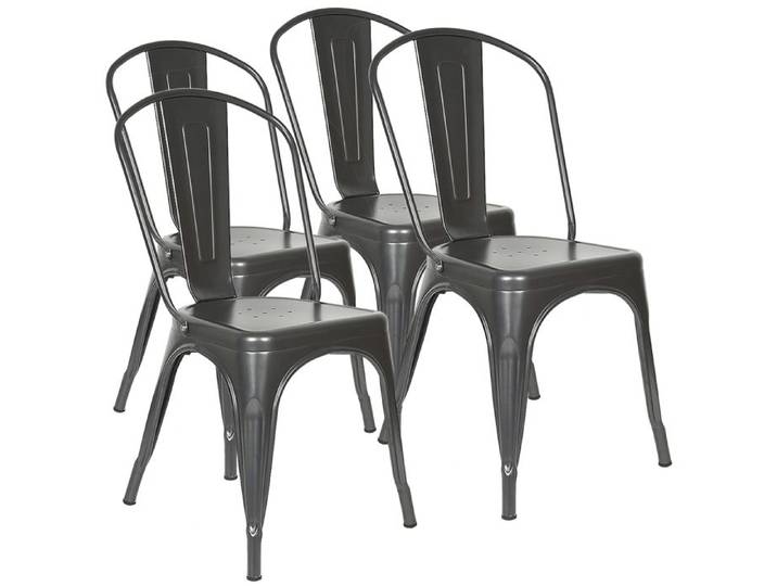 KEDIA 1 Lot de 4 Chaises en Métal Gris Foncé Style Polyvalent Excellente Capacité de Charge avec Dossier Amovible 85*45*45cm