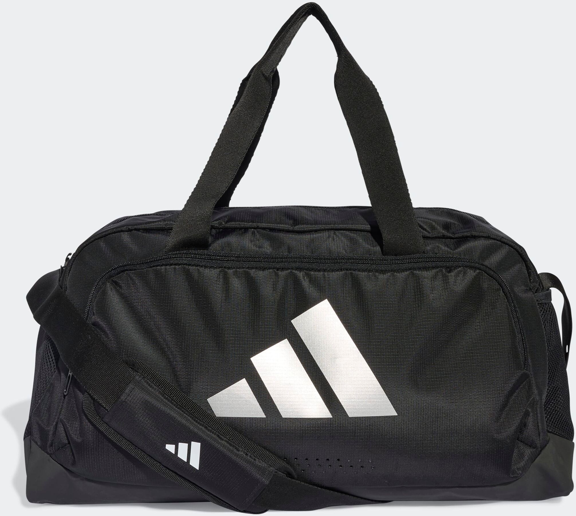 Sporttasche ADIDAS PERFORMANCE "ADIDAS WOMAN DEFENDER DUFFELBAG S", Damen, schwarz (schwarz, silber metallic), Obermaterial: 100% Polyester, Taschen Sporttasche, Gym Bag schwarz, silber metallic Einheitsgröße