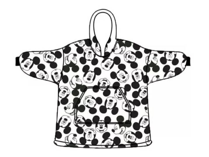 Mickey Mouse Hoodie Fleece deken Black White, 7 - 14 jaar