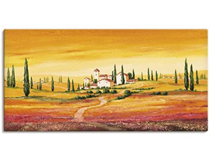 ARTLAND Wanddeko Leinwand Bilder Wandbild 150 x 75 cm Landschaften Europa Italien Malerei Orange A5HC Traumhafte toskanische Landschaft