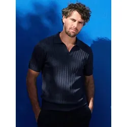 emilio adani Herren Modisches Strickpolo Blau regular uni Knopfleiste - L
