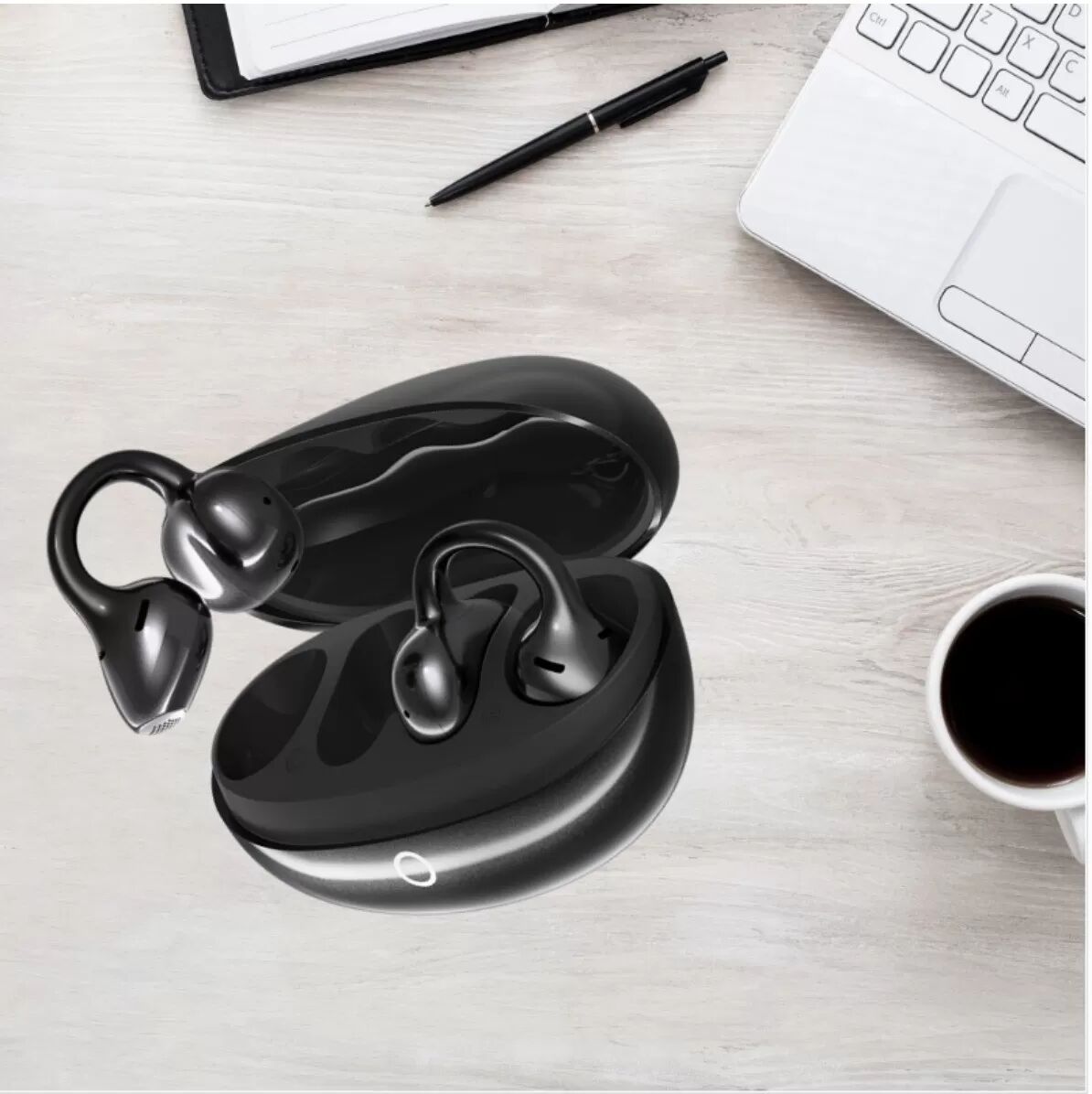 INF BX30 Écouteurs sans fil clip open-ear avec réduction de bruit ENC, double drivers, commandes tactiles et batterie 400mAh