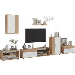 Vicco, Wohnwand, Wohnwand Berno, Goldkraft Eiche/Weiss, 6-teiliges Set (35.20 x 140 x 38.70 cm)