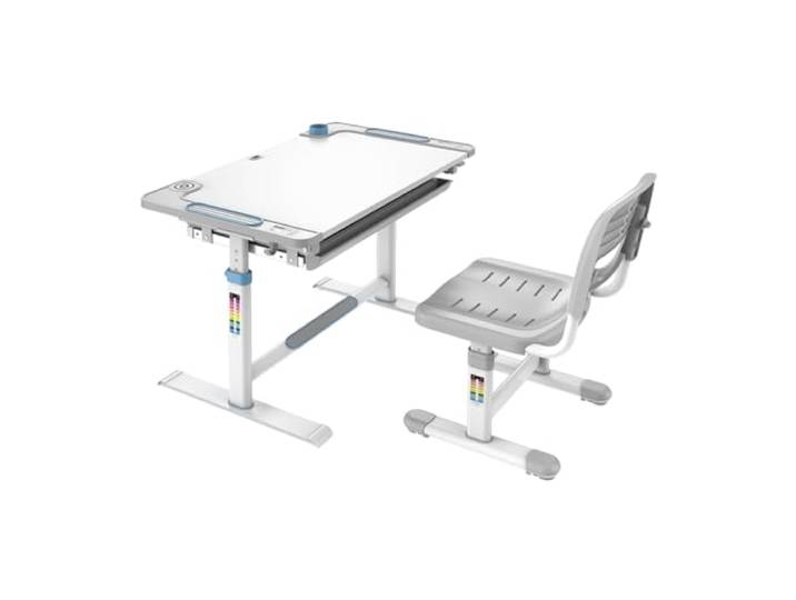 Spacetronik Kinderschreibtisch und Stuhl Set Höhenverstellbar 80x50 cm, Neigbare Tischplatte bis 30°, Ergonomischer Stuhl, Geräumige Schublade, Taschenhaken, Fußstütze