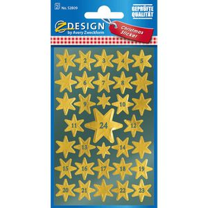 Zweckform Sticker 52809 Z-Design Christmas, Sterne mit Zahlen, 66 Aufkleber, 66 Stück