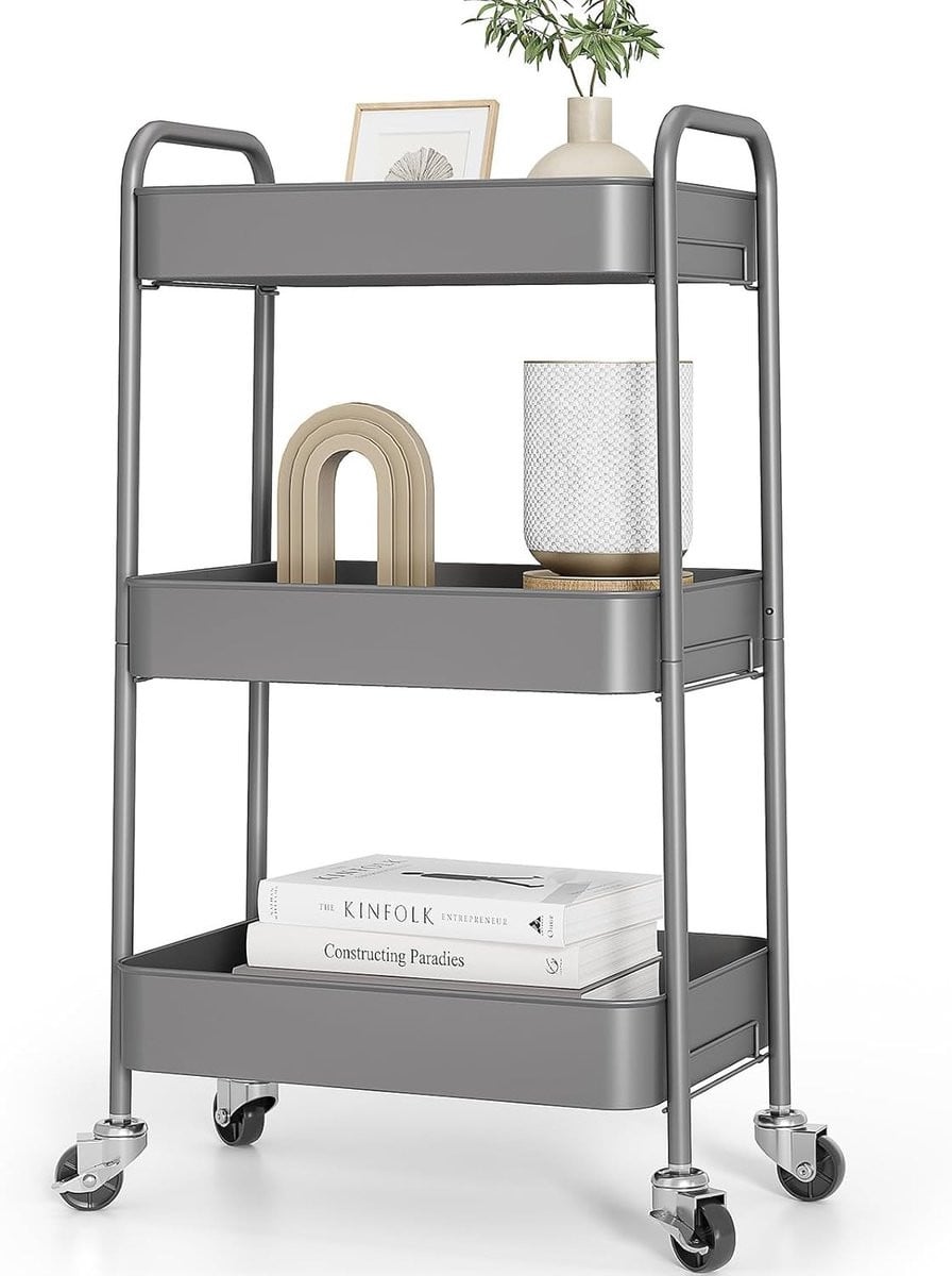 Multifunctionele Keuken Trolley met 3 Laag Metalen Opbergwagen en Wielen