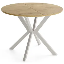 ESSTISCH Valeo – Runder Esstisch, Ausziehbar – Kaschmirfarbene Metallbeine – Moderner Stil – Lancelot Eiche 90-130/90/76 cm