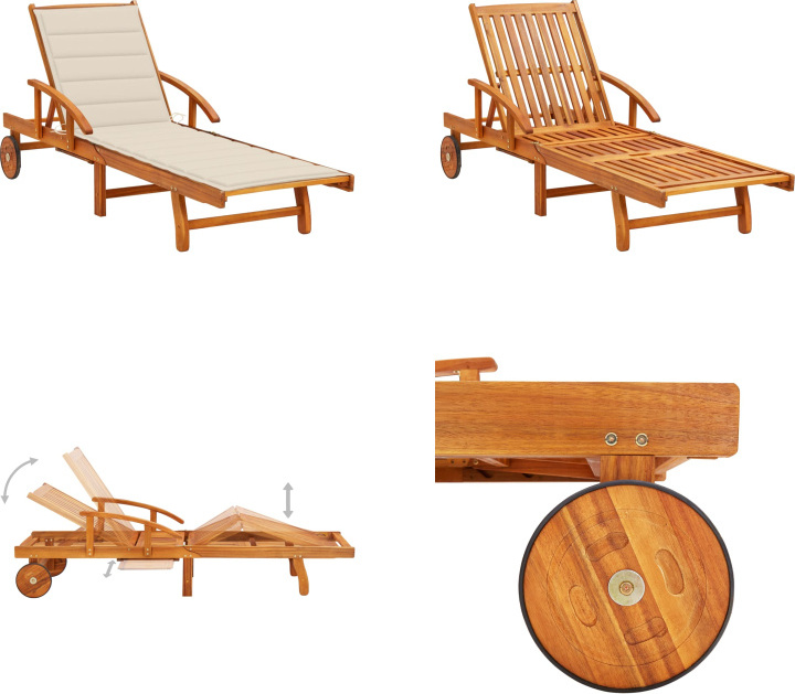 vidaXL Sonnenliege mit Auflage Akazie Massivholz - Sonnenliege - Sonnenliegen - Holz-Sonnenliege - Holz-Sonnenliegen