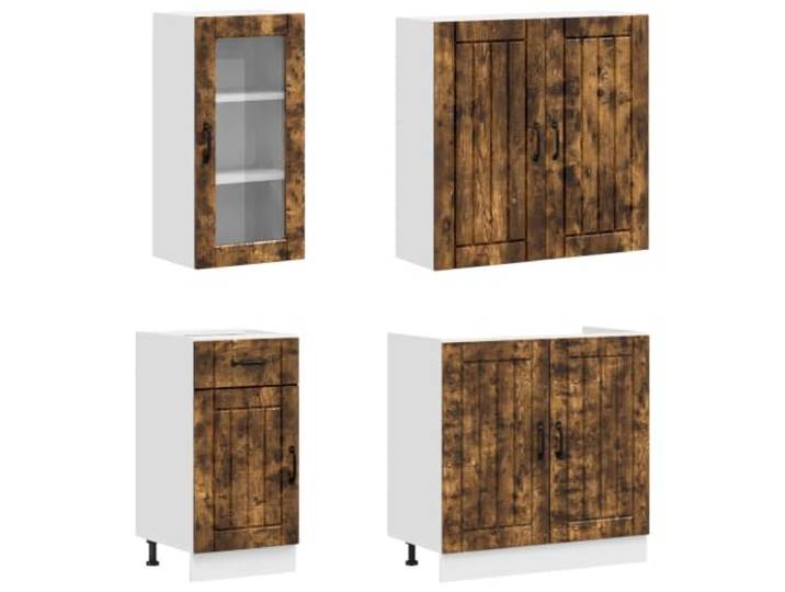 KTHLBRH Kücheneinheit LUCCA 8 Stück Eiche Rauchholz Engineered Verstellbare Füße, Hängeschränke, Unterschrank, Spülmaschine, Montage erforderlich