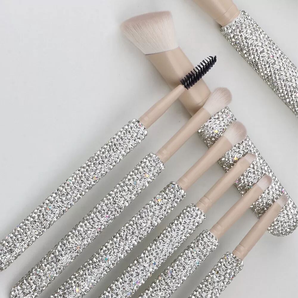 INF 9-teiliges Kaffeefarbenes Make-up Pinselset mit Diamantgriff - Weiche Synthetikborsten