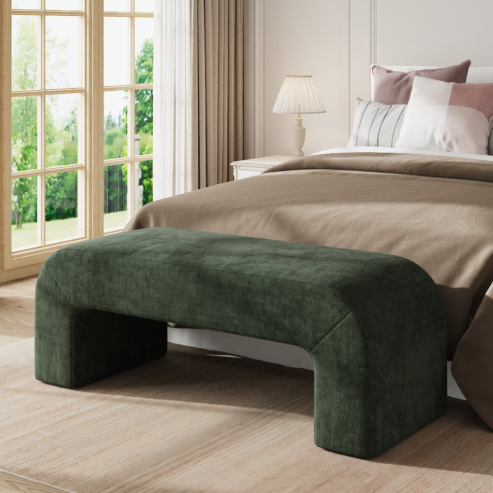 Brayden Studio Caileigh Velvet Upholstered Bench Green 42.5cm H X 118cm W X 46cm D