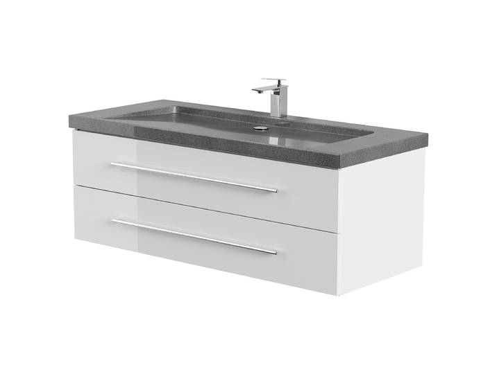 Meuble vasque Yamo granit 130cm Blanc/Blanc brillant