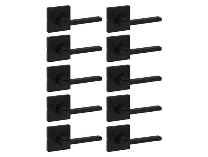 Kwikset Casey Türgriff für den Innenbereich, 10 Stück, Hebel für Schrank- und Flurtüren, reversibel, nicht verriegelnder Griff, mattschwarz, mit Microban-Schutz